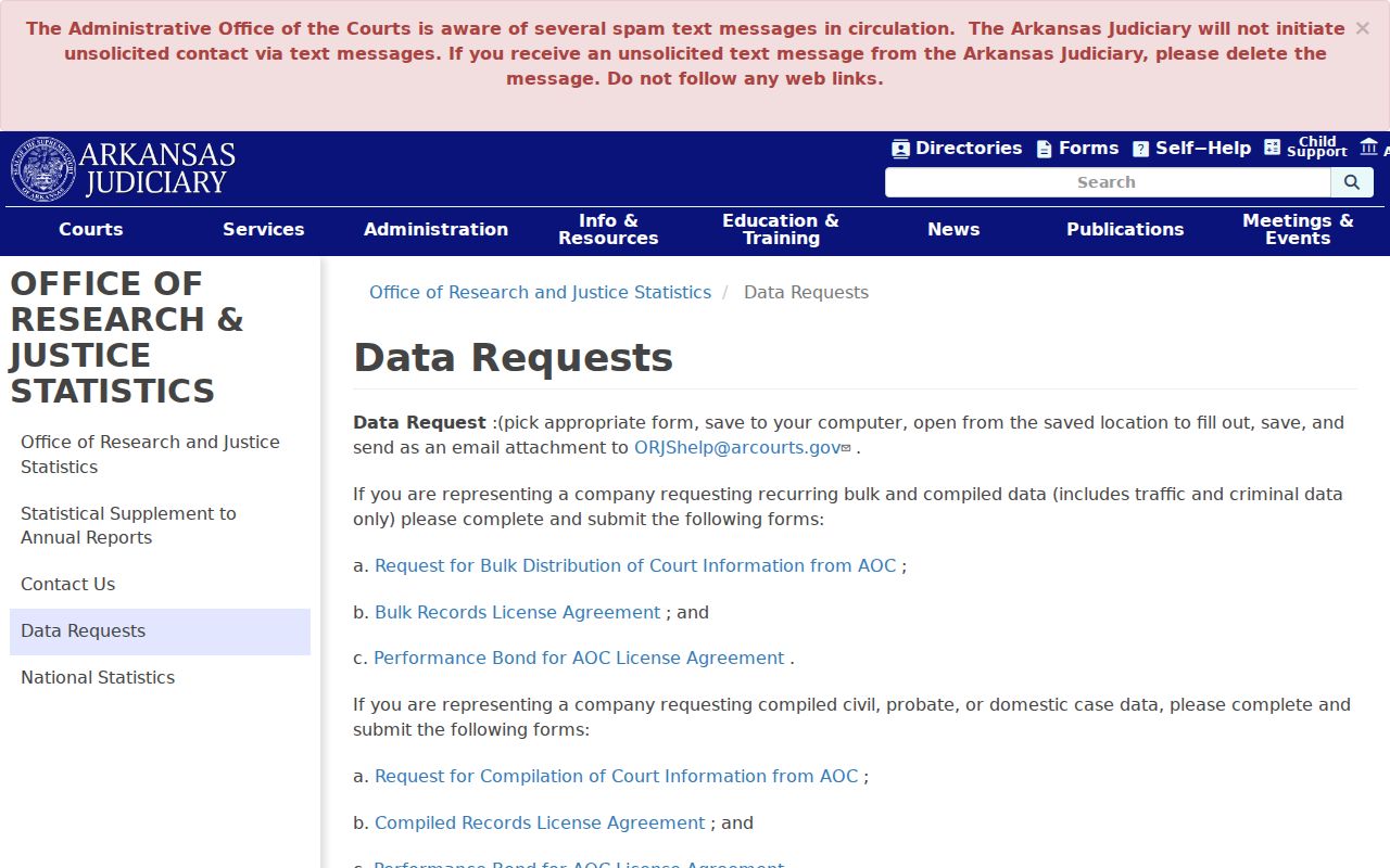 Prairie County court records AOC data request routes