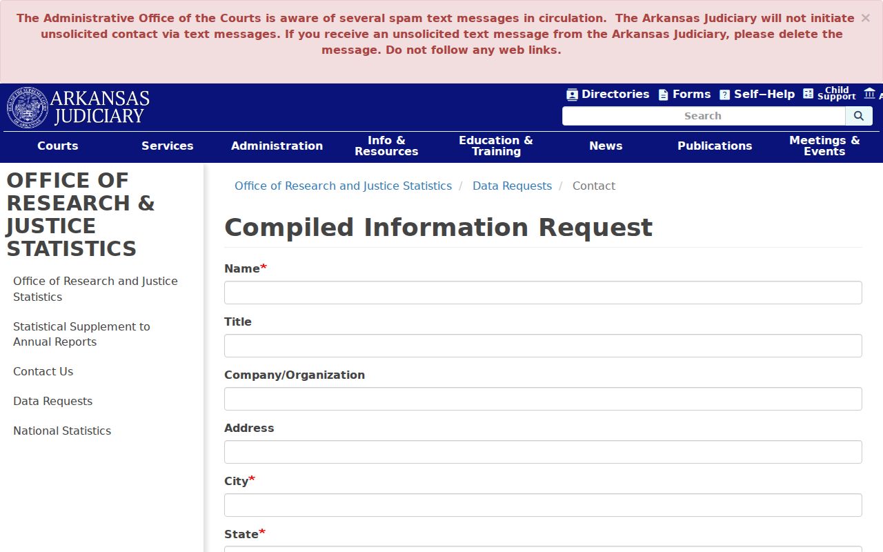 Prairie County court record compiled information request form