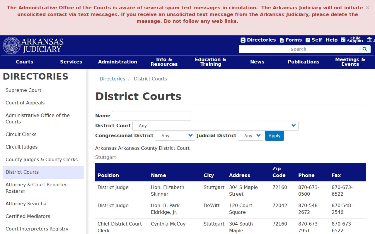 Prairie County traffic ticket District Court directory