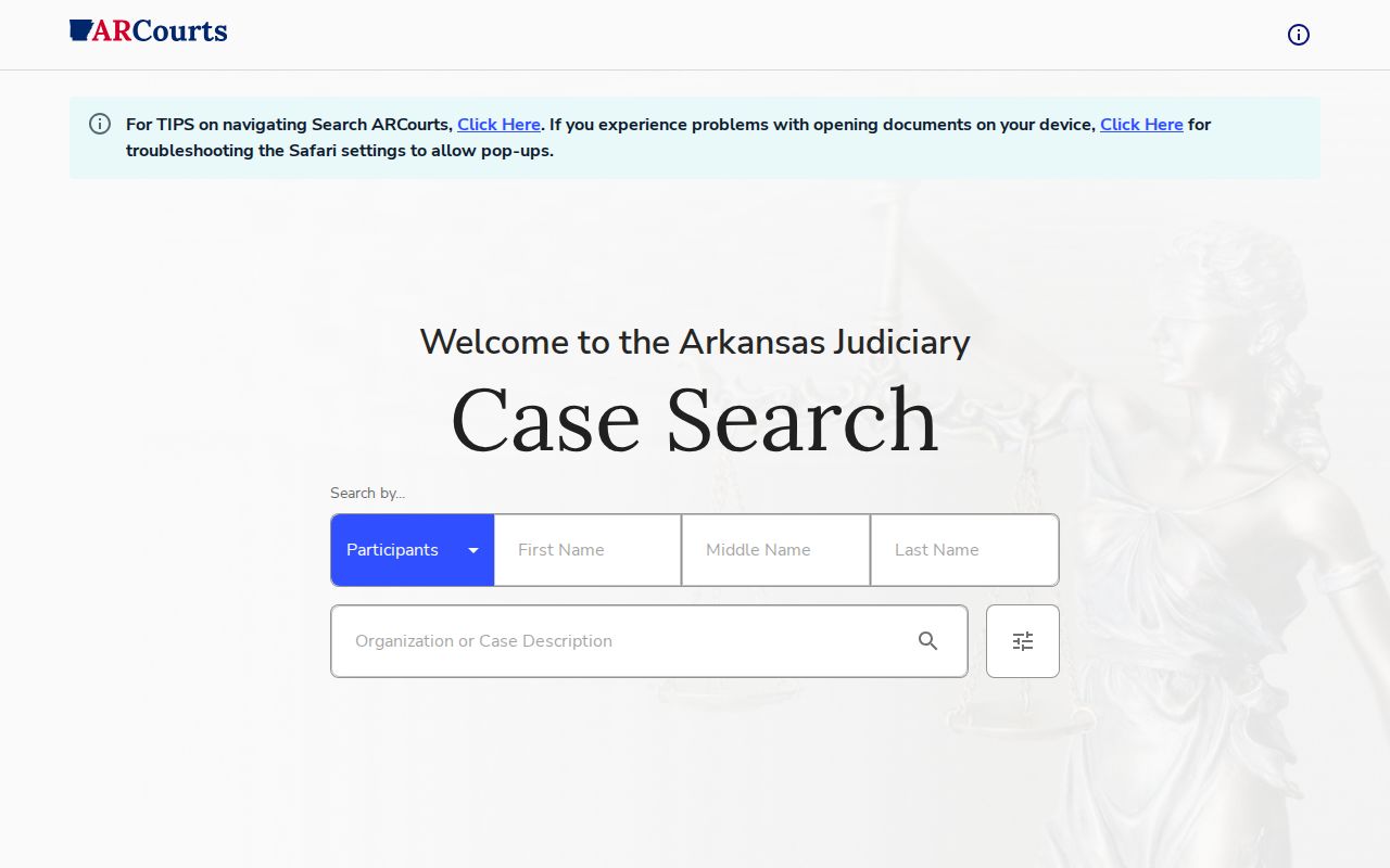 Prairie County case lookup on legacy Public CourtConnect