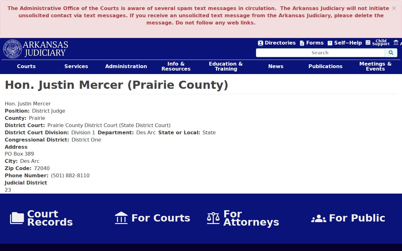 Des Arc court docket listing for the Prairie County District Court judge