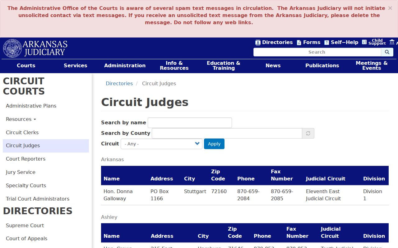 Prairie County criminal docket Circuit Court judge directory